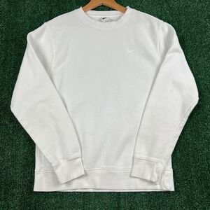 Nike Sweatshirt Men's Small White Cotton Blend Fleece Pullover Blank Swoosh